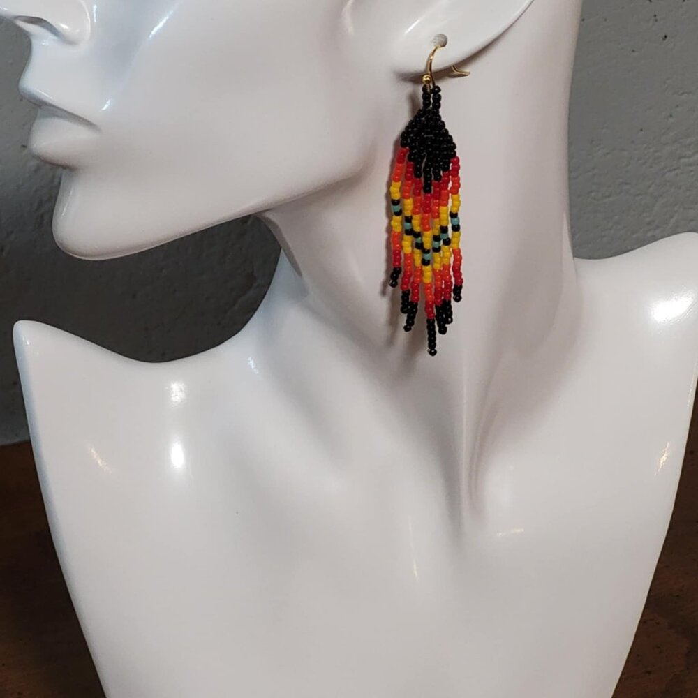 Black and Red Geometric Beaded Earrings